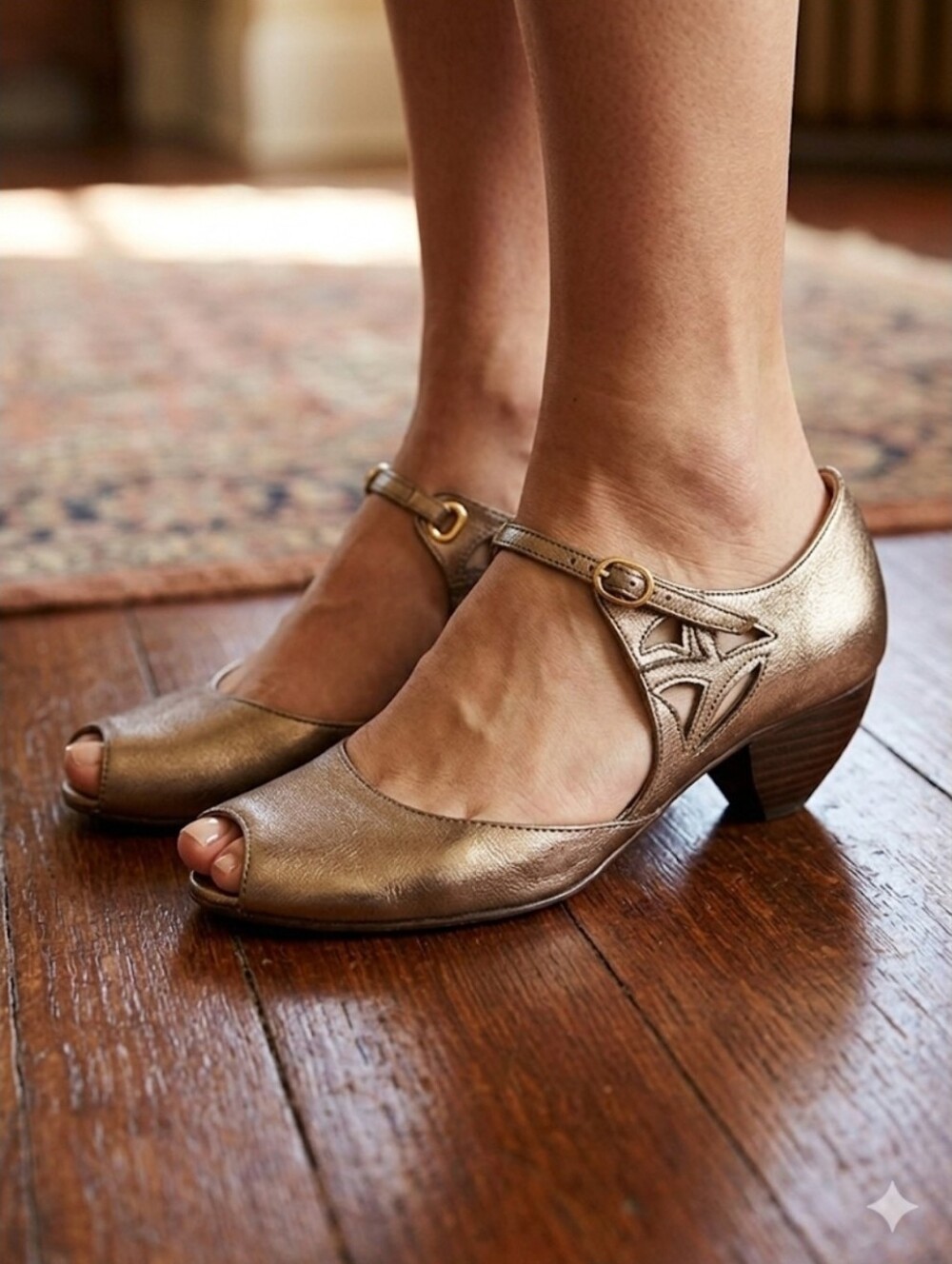 All Black Metallic Peep-Toe Mary Jane Heels Size 37